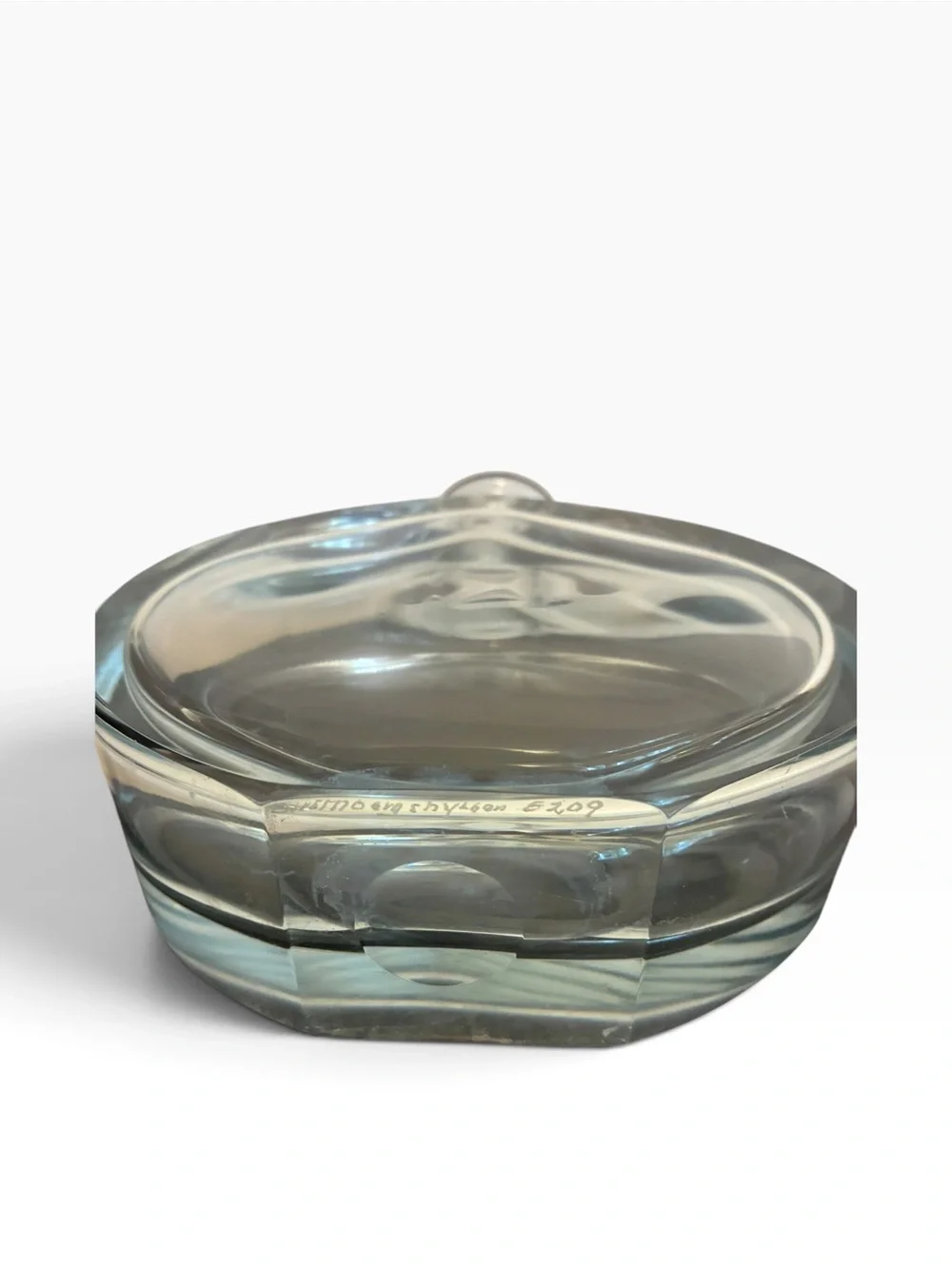 Signed Bohemian Style Mid Century Crystal Disc Decanter Vintage